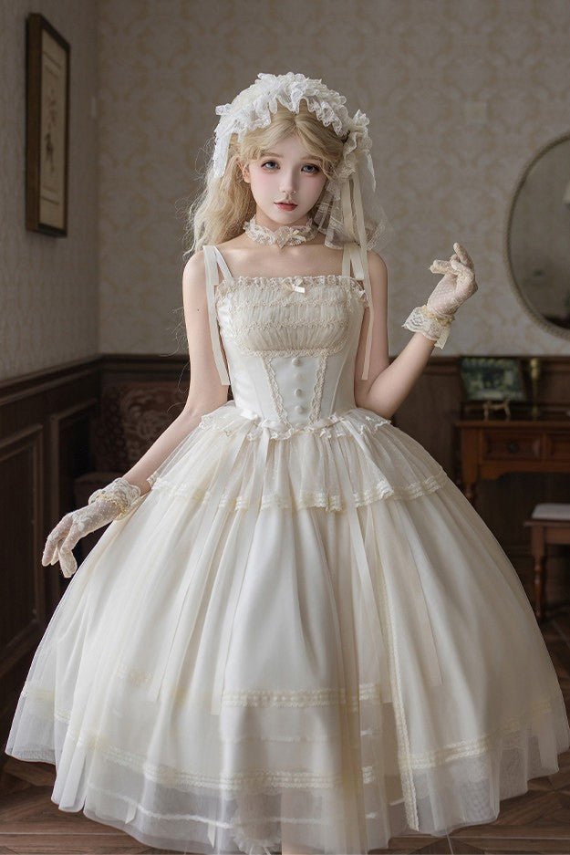 Confession Poem Boned JSK Summer Lolita Dress - LolitaEraLong JSK 4 - Piece Set (Long JSK + Headband + Flower Veil + Inner Top)SConfession Poem Boned JSK Summer Lolita Dress
