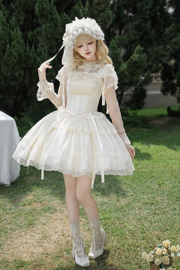 Confession Poem Boned JSK Summer Lolita Dress - LolitaEraLong JSK 4 - Piece Set (Long JSK + Headband + Flower Veil + Inner Top)SConfession Poem Boned JSK Summer Lolita Dress