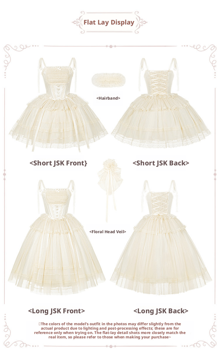 Confession Poem Boned JSK Summer Lolita Dress - LolitaEraLong JSK 4 - Piece Set (Long JSK + Headband + Flower Veil + Inner Top)SConfession Poem Boned JSK Summer Lolita Dress