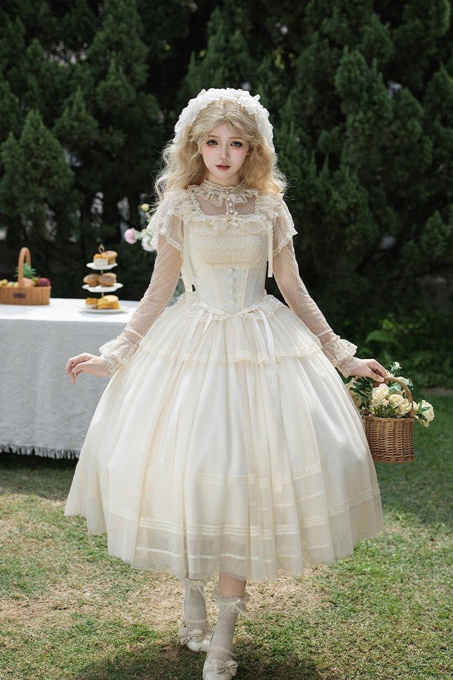 Confession Poem Boned JSK Summer Lolita Dress - LolitaEraLong JSK 4 - Piece Set (Long JSK + Headband + Flower Veil + Inner Top)SConfession Poem Boned JSK Summer Lolita Dress
