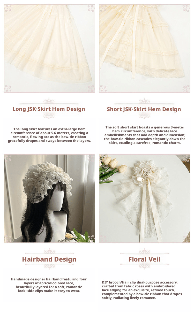 Confession Poem Boned JSK Summer Lolita Dress - LolitaEraLong JSK 4 - Piece Set (Long JSK + Headband + Flower Veil + Inner Top)SConfession Poem Boned JSK Summer Lolita Dress