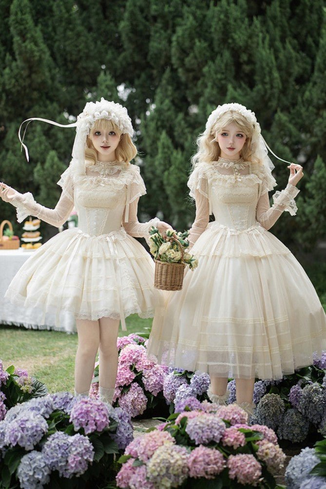 Confession Poem Boned JSK Summer Lolita Dress - LolitaEraLong JSK 4 - Piece Set (Long JSK + Headband + Flower Veil + Inner Top)SConfession Poem Boned JSK Summer Lolita Dress