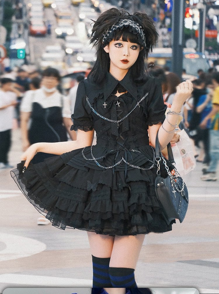 Contract Cross Gothic Black & White JSK - LolitaEraBlack JSK + TopSContract Cross Gothic Black & White JSK
