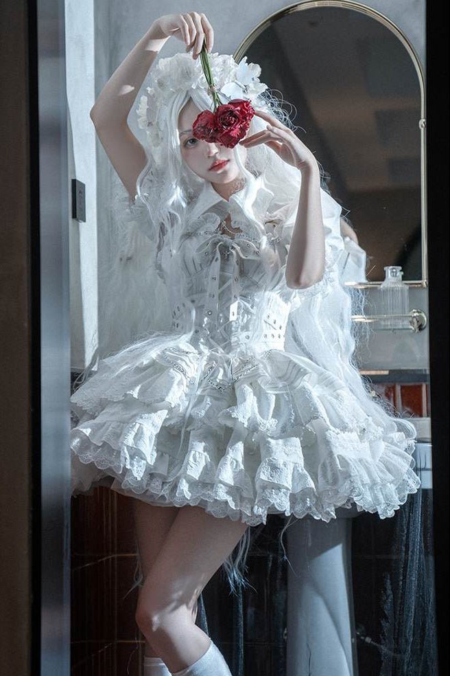 Contract Cross Gothic Black & White JSK - LolitaEraWhite JSK + TopSContract Cross Gothic Black & White JSK