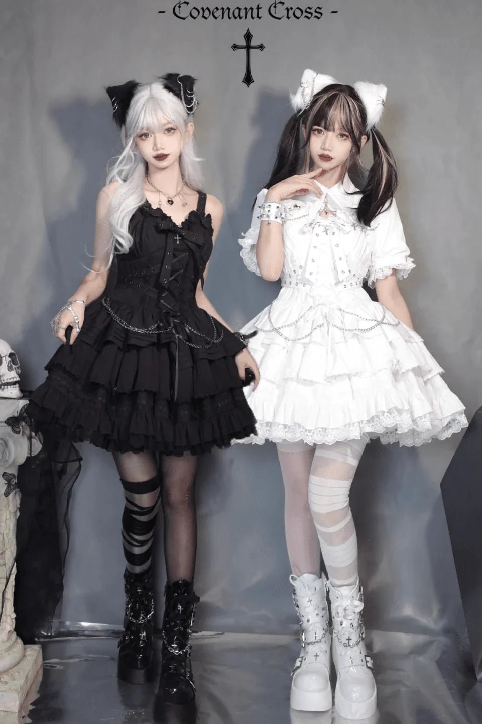 Contract Cross Gothic Black & White JSK Dress - LolitaEra