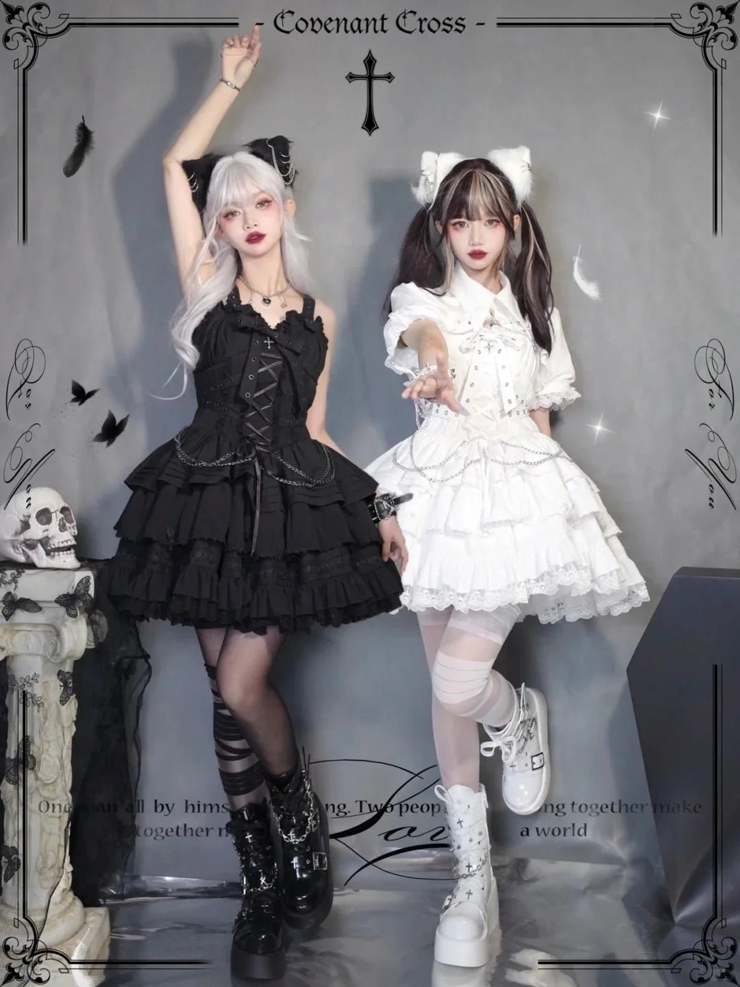 Contract Cross Gothic Black & White JSK Dress - LolitaEra