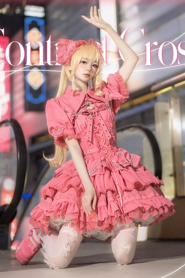 Contract Cross Gothic Blue Pink Purple JSK - LolitaEraPink JSK+TopSContract Cross Gothic Blue Pink Purple JSK