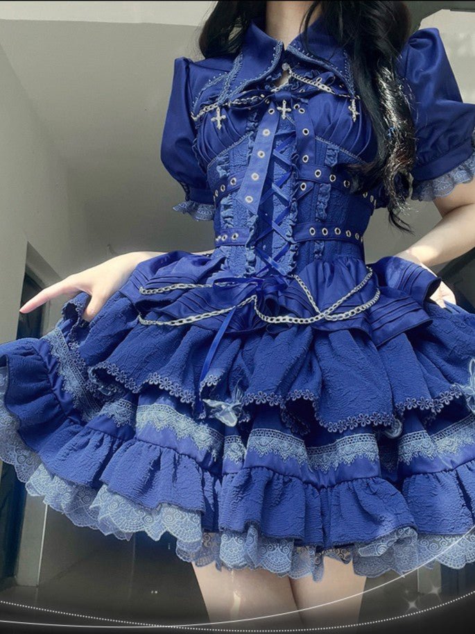 Contract Cross Gothic Blue Pink Purple JSK - LolitaEraBlue JSK+TopSContract Cross Gothic Blue Pink Purple JSK