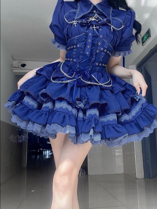 Contract Cross Gothic Blue Pink Purple JSK - LolitaEraBlue JSK+TopSContract Cross Gothic Blue Pink Purple JSK