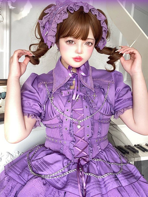 Contract Cross Gothic Blue Pink Purple JSK - LolitaEraPurple JSK + TopSContract Cross Gothic Blue Pink Purple JSK