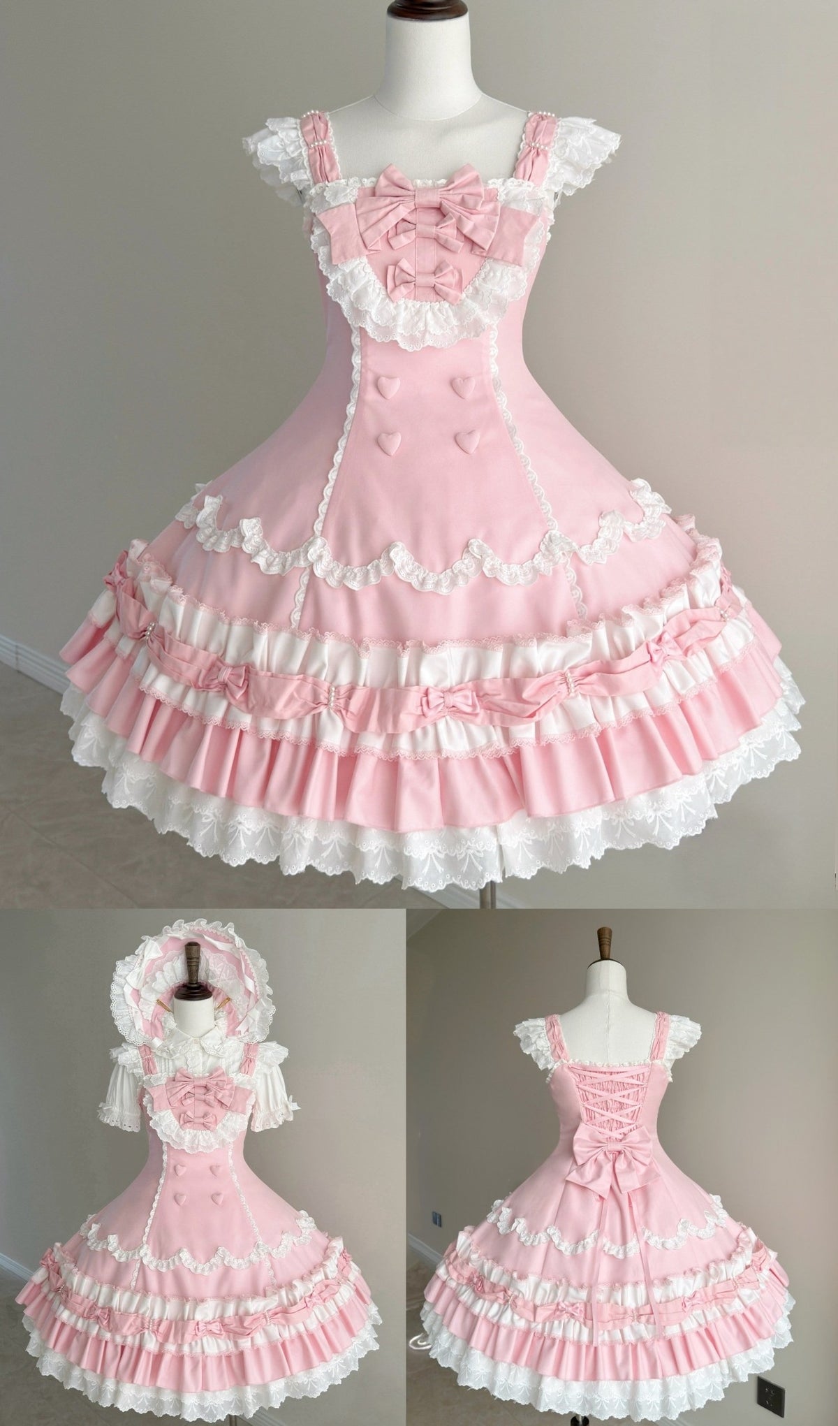 Cream Fondant Sweet Pink Retro 6-Panel Cut Original Lolita JSK - LolitaEra