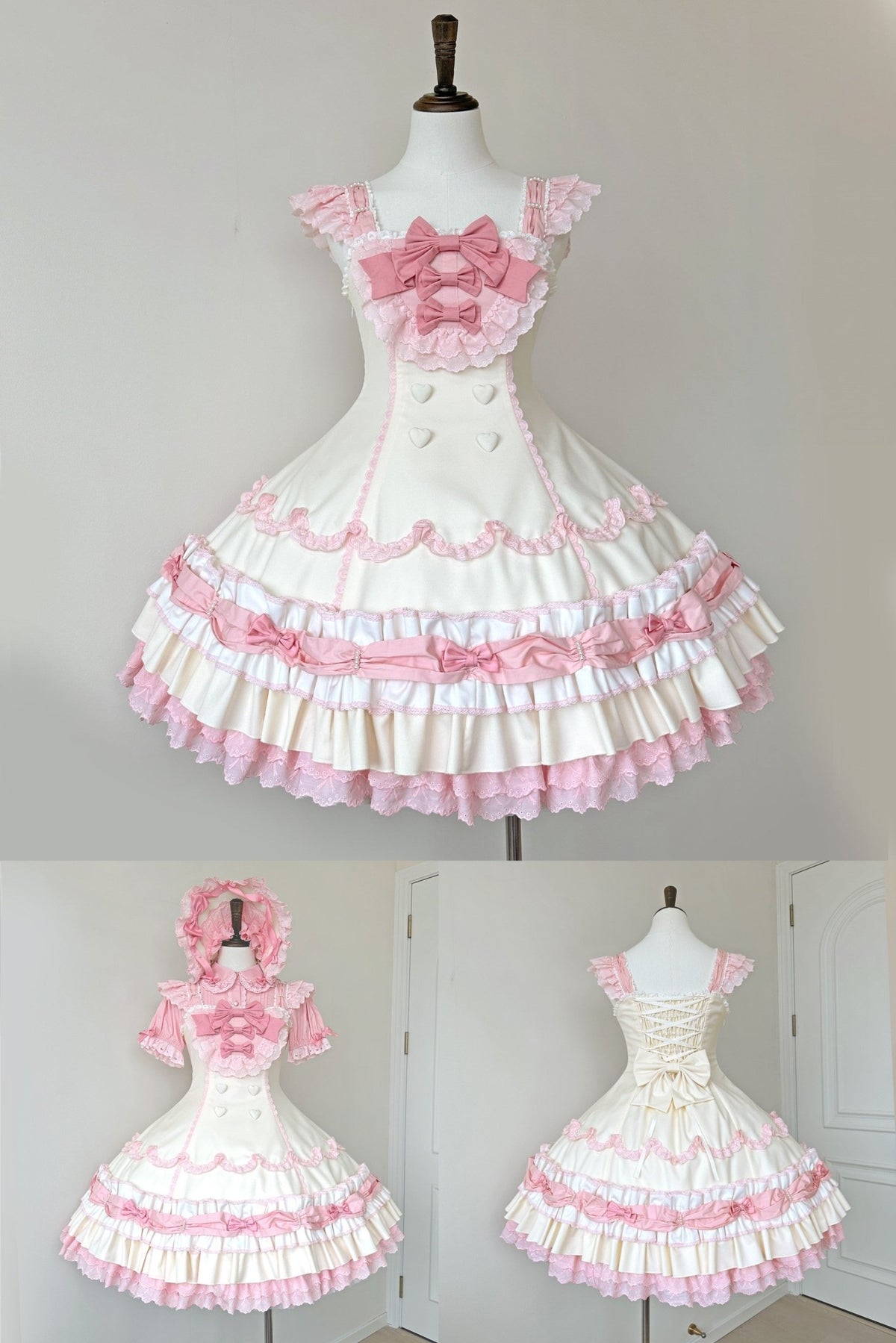 Cream Fondant Sweet Pink Retro 6-Panel Cut Original Lolita JSK - LolitaEra
