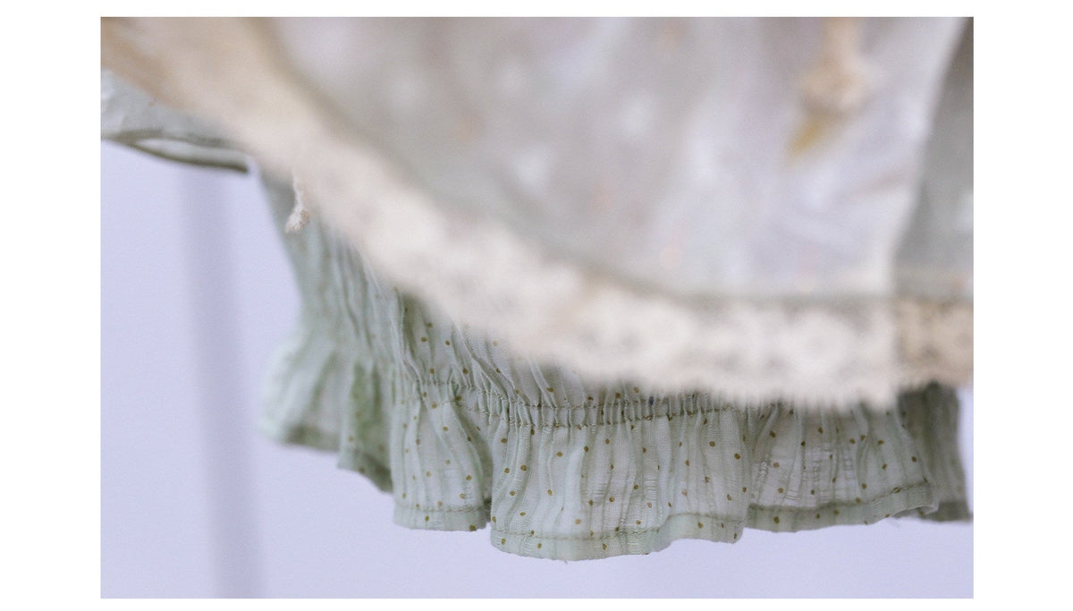 Creeping Vines Sage Green Floral Gold Thread Halter Top Skirt Mori Set - LolitaEra