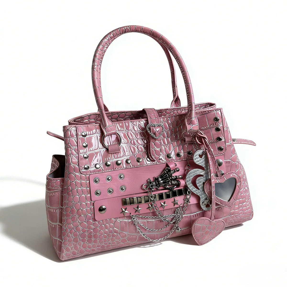 Daylight desire crocodile pattern Y2K handbag rivet sweet cool millennium hot girl chain bag subculture commuter tote bag