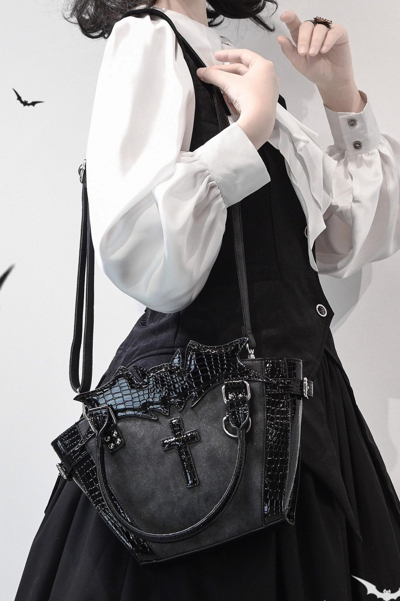 Cross Bat Gothic Subculture Lolita Handbag Crossbody Bag 1220 - LolitaEraBlack SetCross Bat Gothic Subculture Lolita Handbag Crossbody Bag 1220