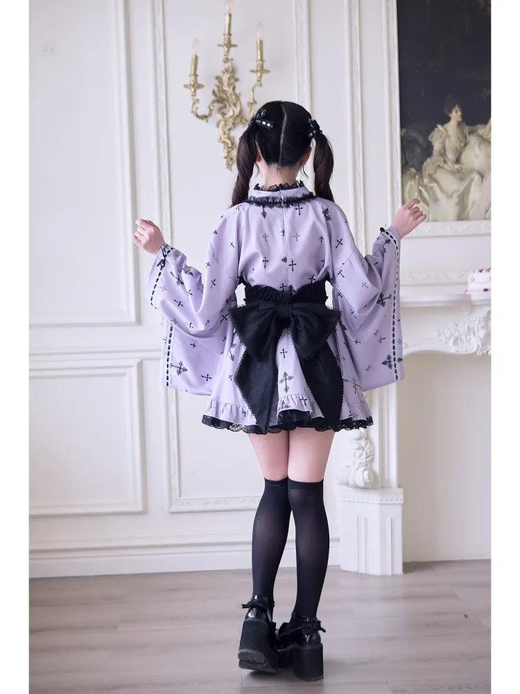 *Cross Contract* Yukata Short Skirt Belt Set, Lace Clothing Mass-Produced Light Gothic Japanese Style