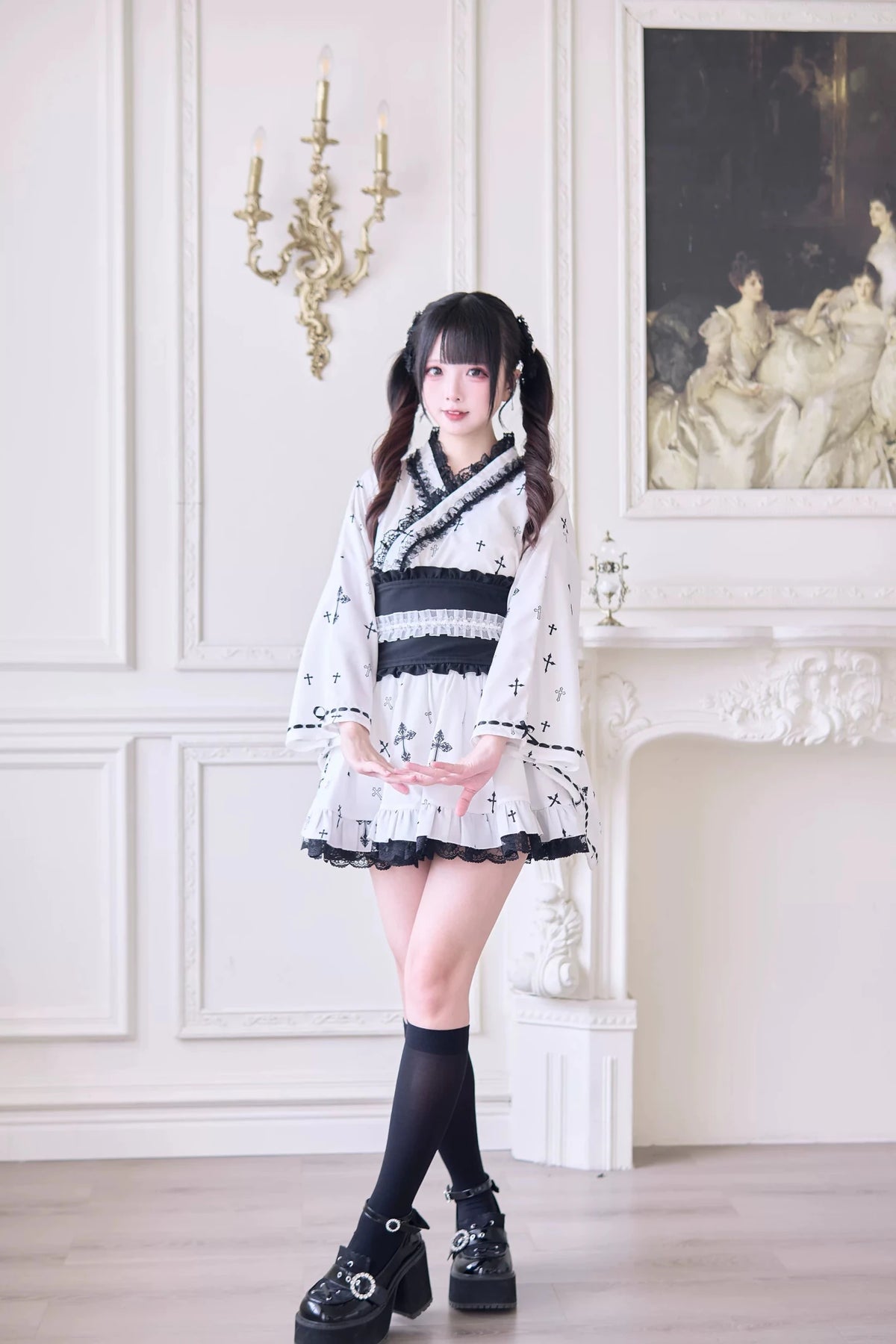 Cross Covenant Japanese Light Gothic Mass Produced Yukata Set - LolitaEra