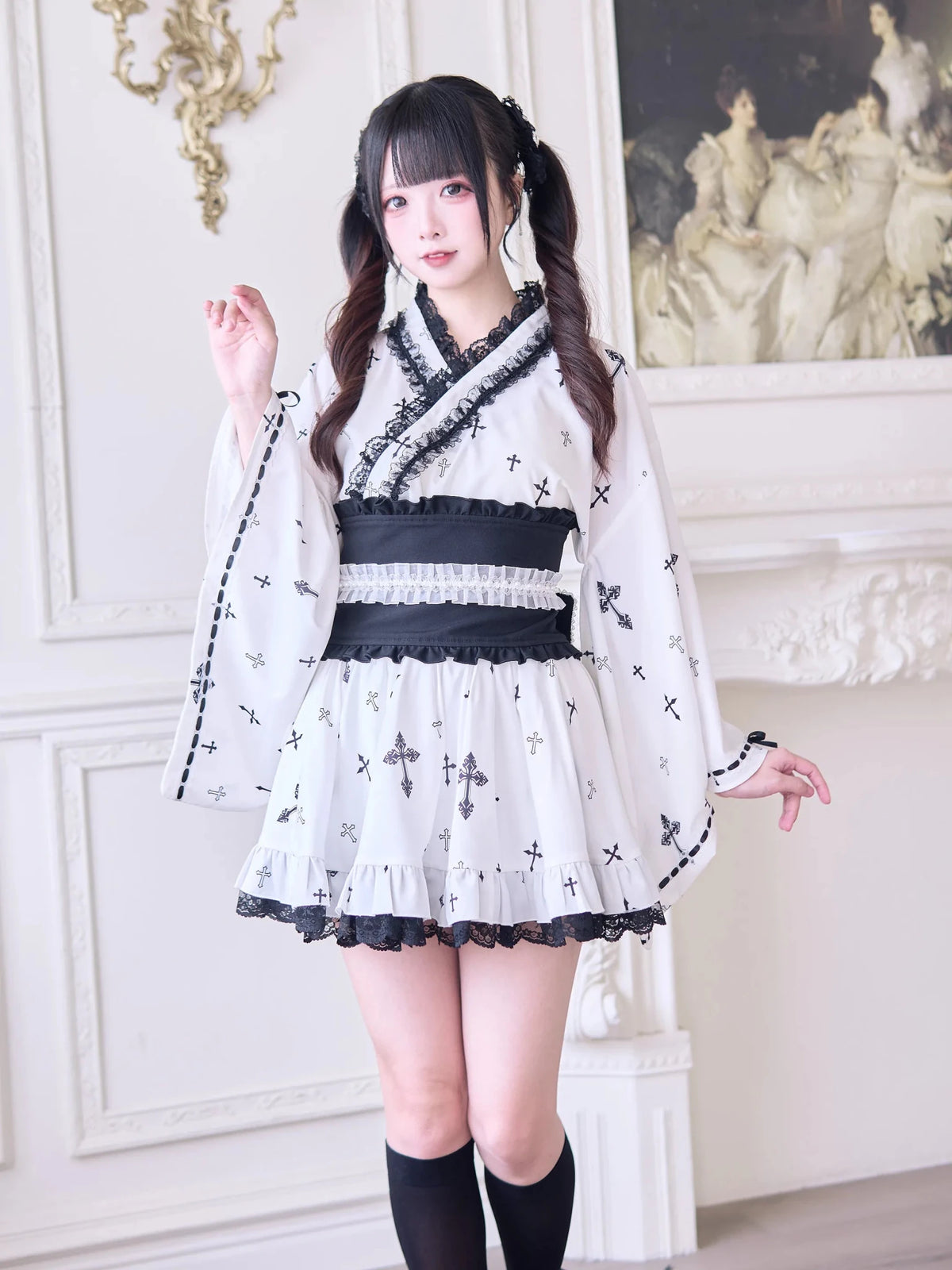 Cross Covenant Japanese Light Gothic Mass Produced Yukata Set - LolitaEra