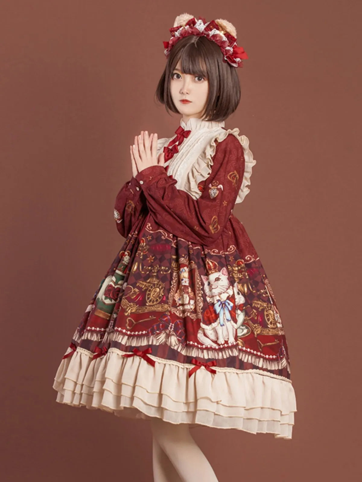 Baolemao Original Lolita Crown Bear OP Cute Fairy Dress Loose Lolita Daily Long Dress