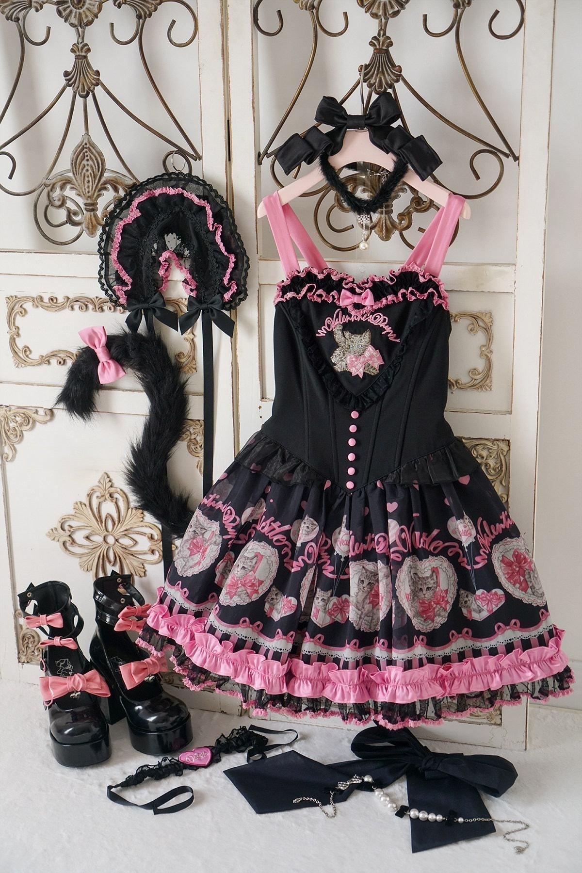 Cupid Kitten Lolita Regular Waist JSK Dress & OP - LolitaEraBlue JSKSCupid Kitten Lolita Regular Waist JSK Dress & OP