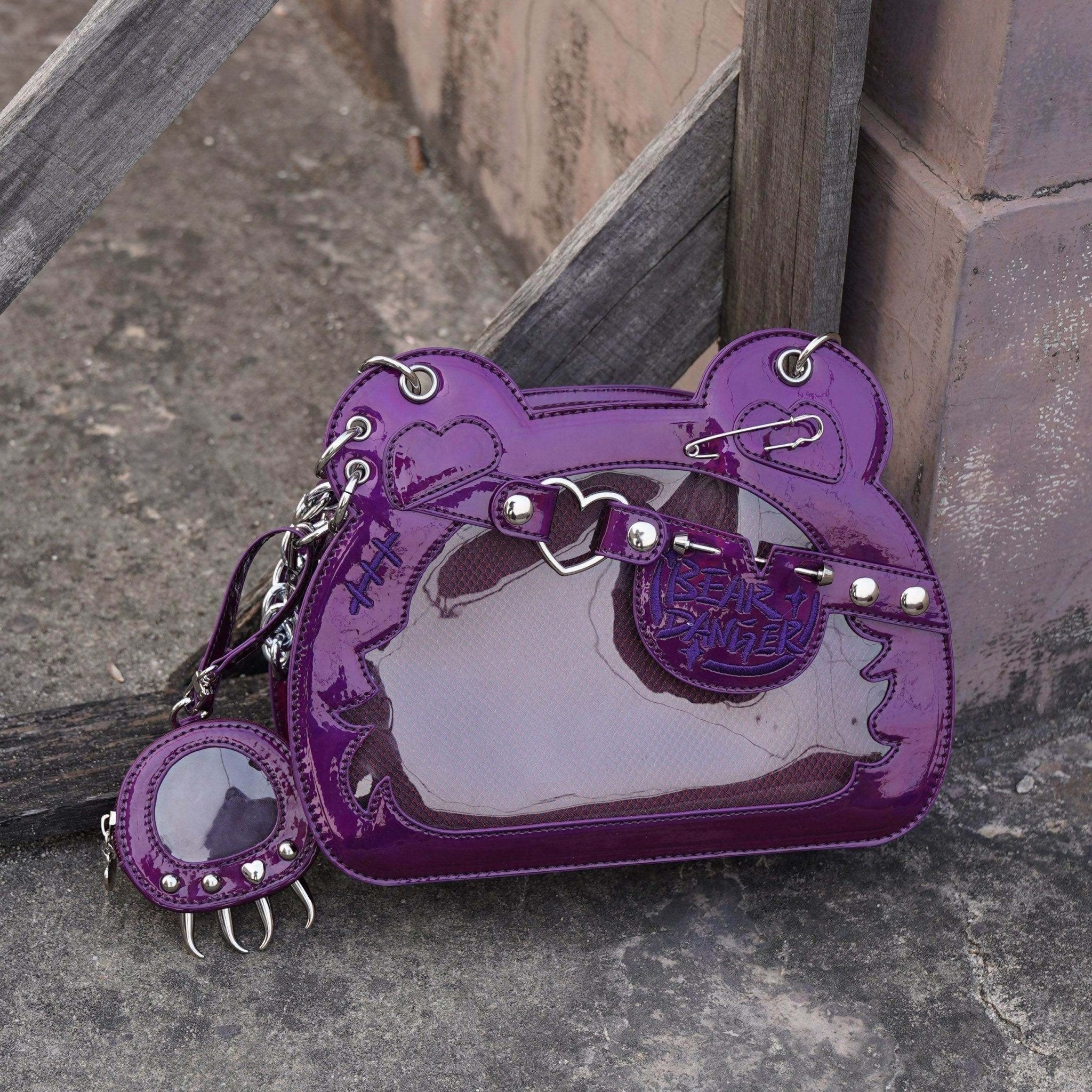 Cute Bear God Claw Patent Leather Ita Bag 1289 - LolitaEraPurpleCute Bear God Claw Patent Leather Ita Bag 1289
