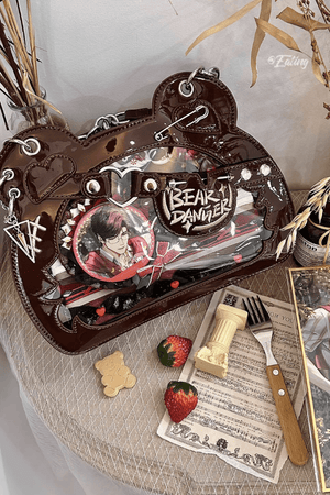 Cute Bear God Claw Patent Leather Ita Bag 1289 - LolitaEraSilverCute Bear God Claw Patent Leather Ita Bag 1289