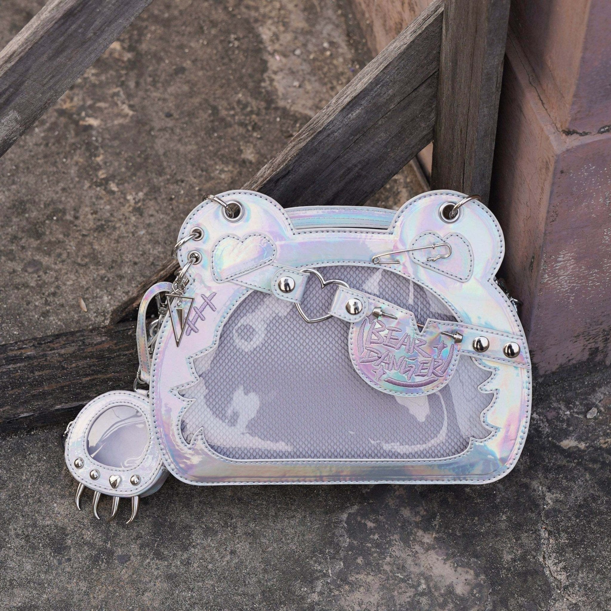 Cute Bear God Claw Patent Leather Ita Bag 1289 - LolitaEraSilverCute Bear God Claw Patent Leather Ita Bag 1289