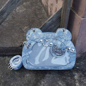 Cute Bear God Claw Patent Leather Ita Bag 1289 - LolitaEraBlueCute Bear God Claw Patent Leather Ita Bag 1289