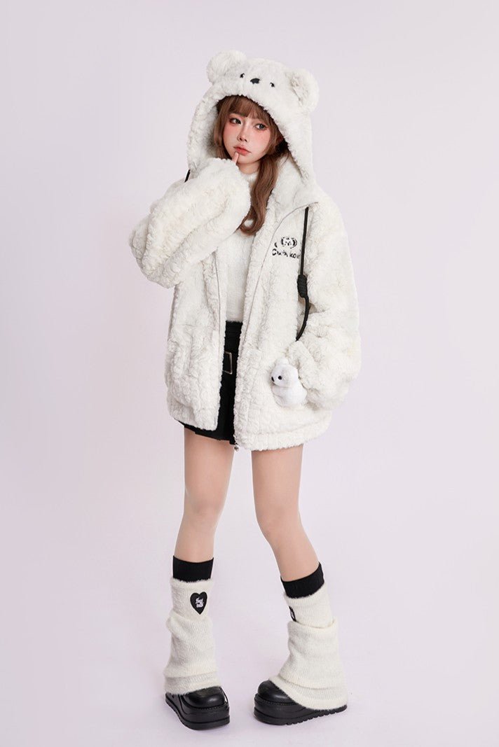 Cute Koala Plush Thickened Hooded Jacket - LolitaEraWhiteSCute Koala Plush Thickened Hooded Jacket