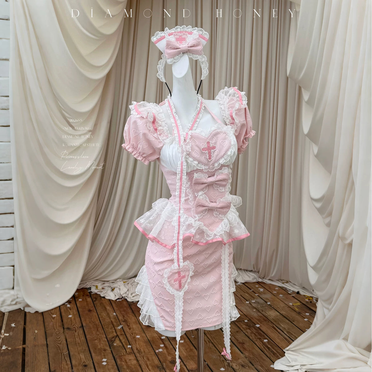 Cute Pink Modern Cheongsam Maid Nurse Cosplay Set
