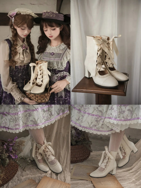 Angel Flower Wall Collaboration Lolita Original Lace-up Ankle Boots