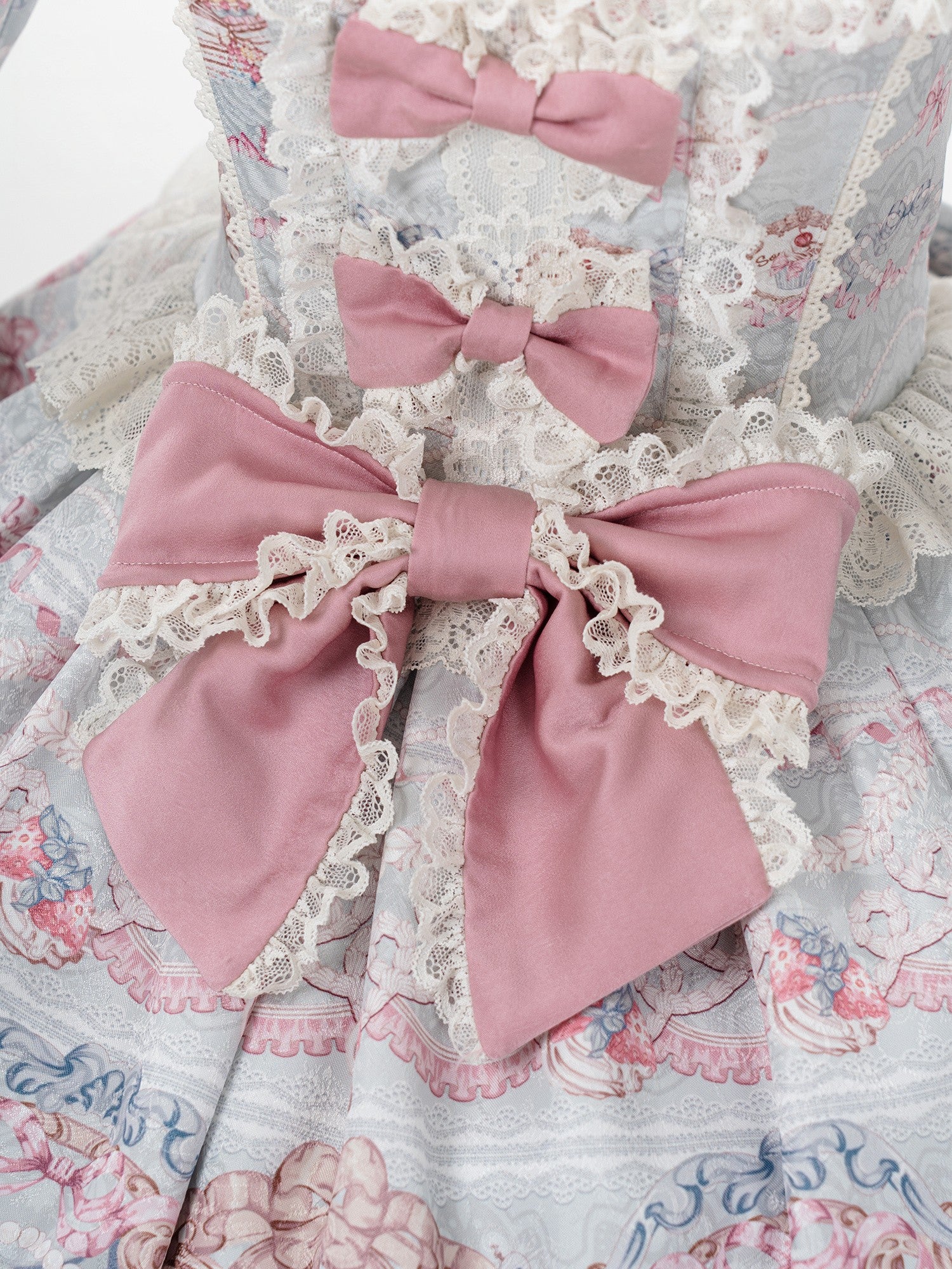 Victoria Cake Blue Grey Jacquard Vintage Sweet Lolita OP Dress