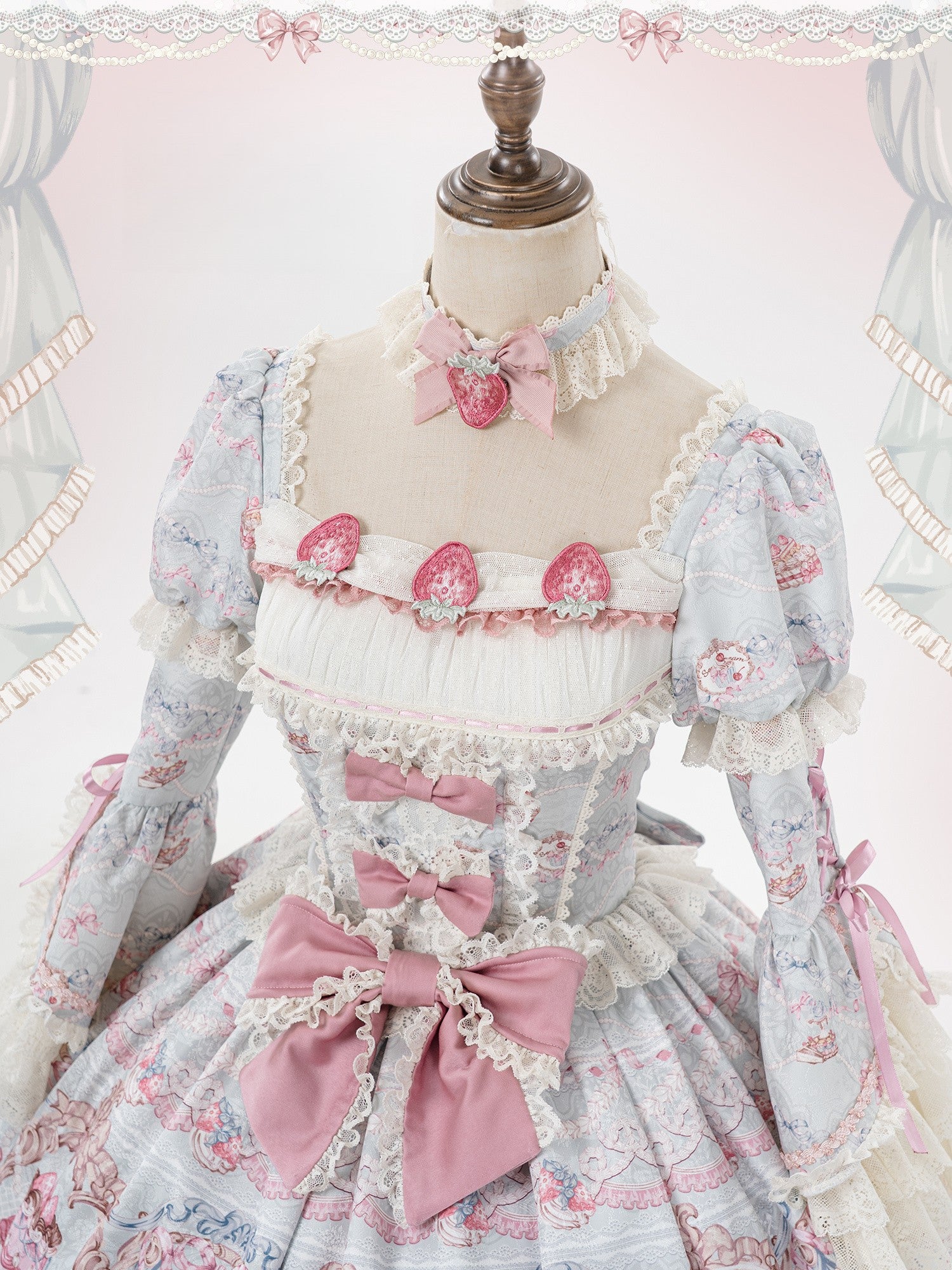 Victoria Cake Blue Grey Jacquard Vintage Sweet Lolita OP Dress