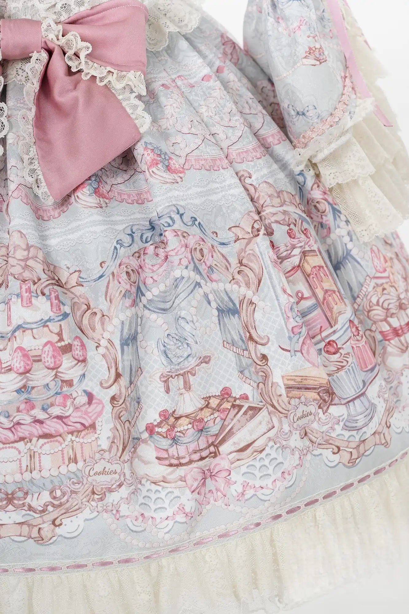 Victoria Cake Blue Grey Jacquard Vintage Sweet Lolita OP Dress