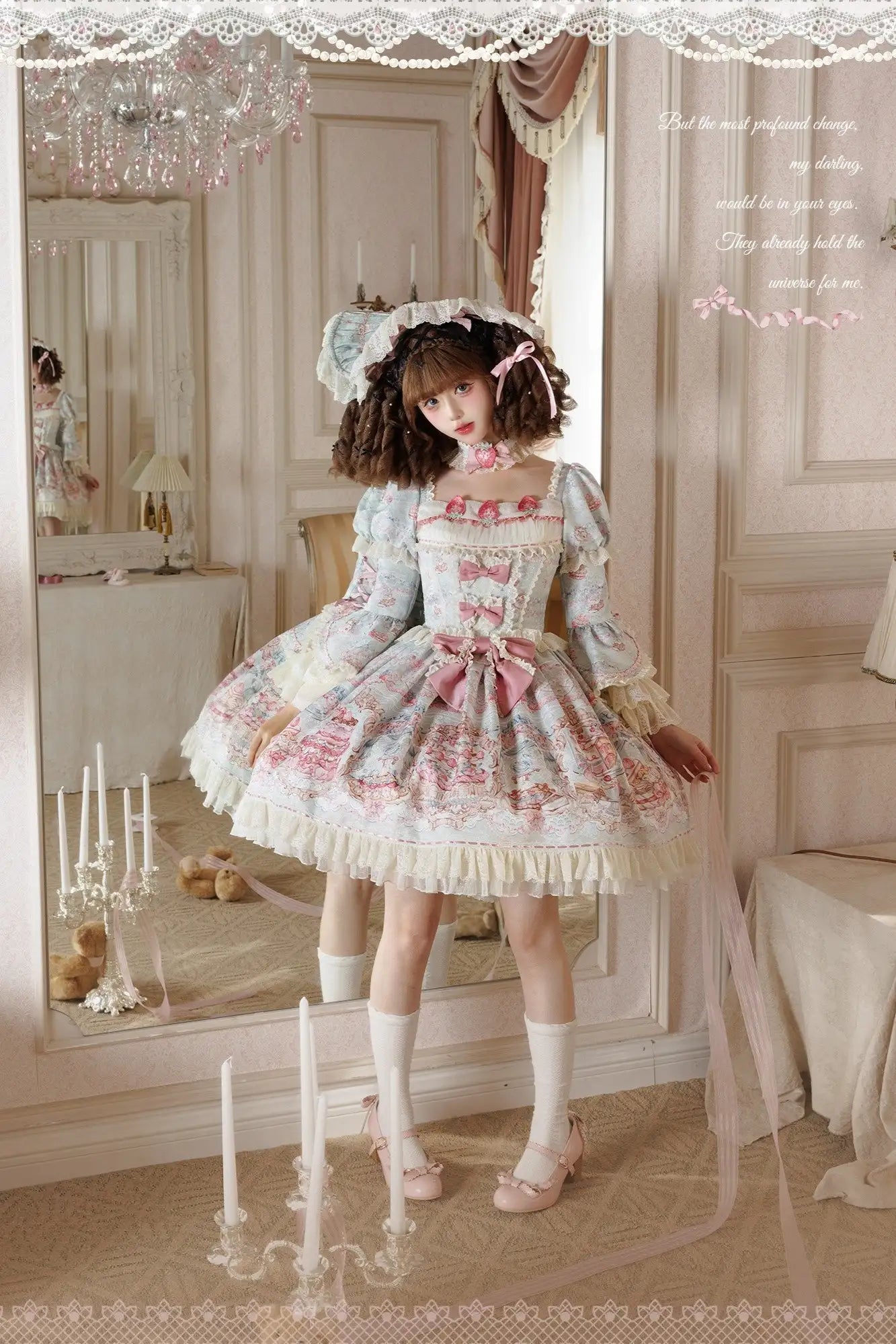 Victoria Cake Blue Grey Jacquard Vintage Sweet Lolita OP Dress