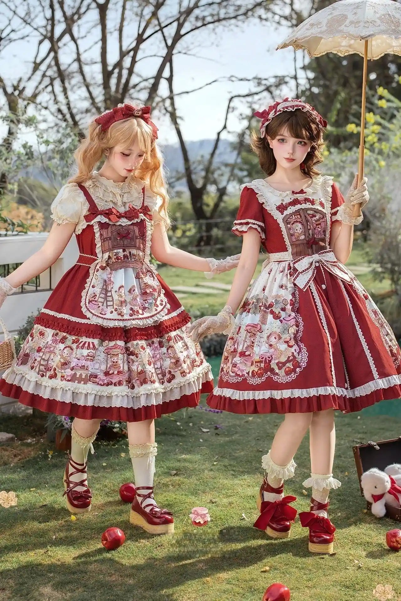 Hawthorn Berry Jam Doll Print Vintage Sweet Lolita OP/JSK Dress