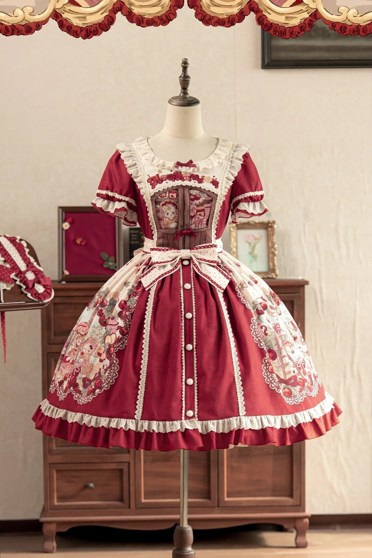 Hawthorn Berry Jam Doll Print Vintage Sweet Lolita OP/JSK Dress