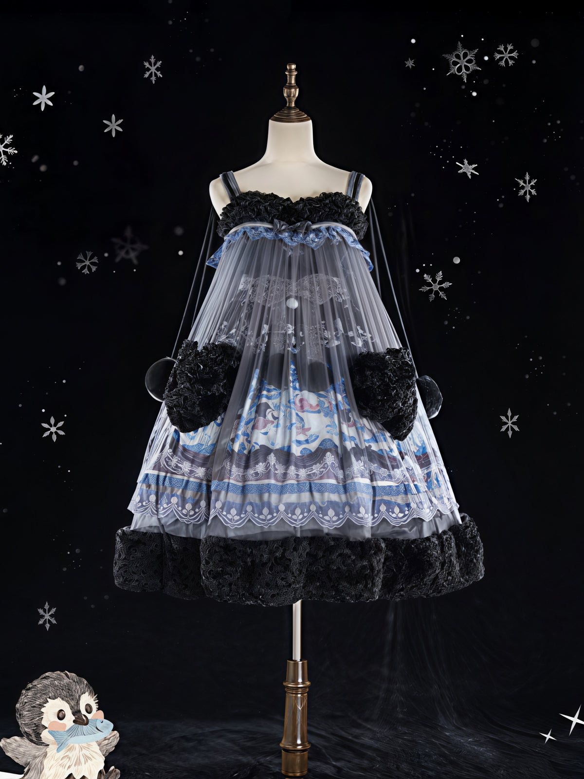 Penguin Snowball Cute Sweet Lolita Pink & Black JSK Dress