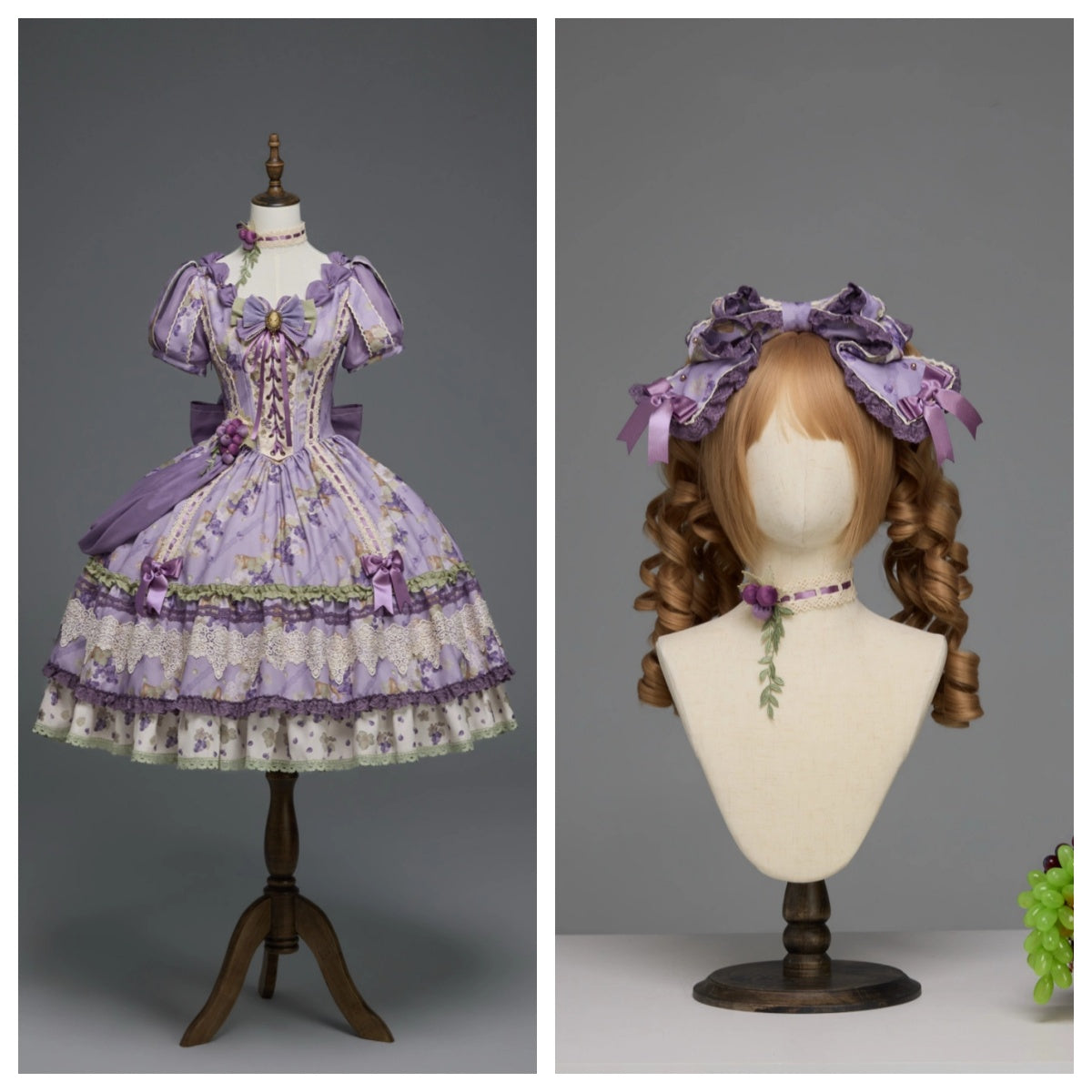 Merlot Maiden Manor Elegant Grape Print Lolita OP Dress Set