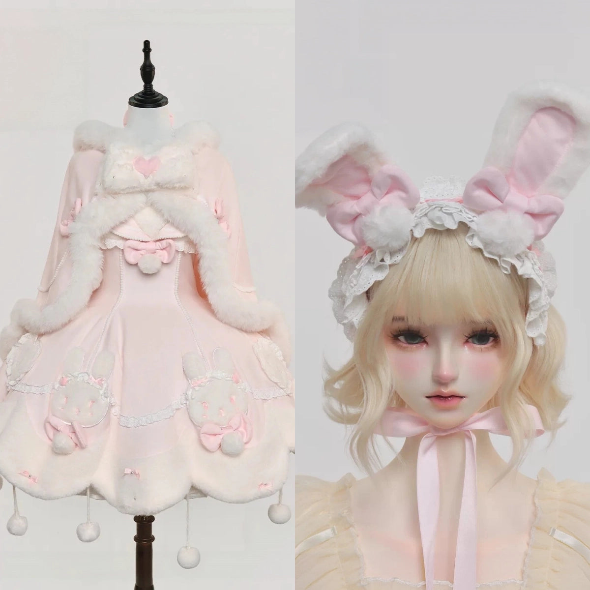 Bunny Ball 2.0 Lolita Winter Doll Style JSK Cape Set Pink Halter Version