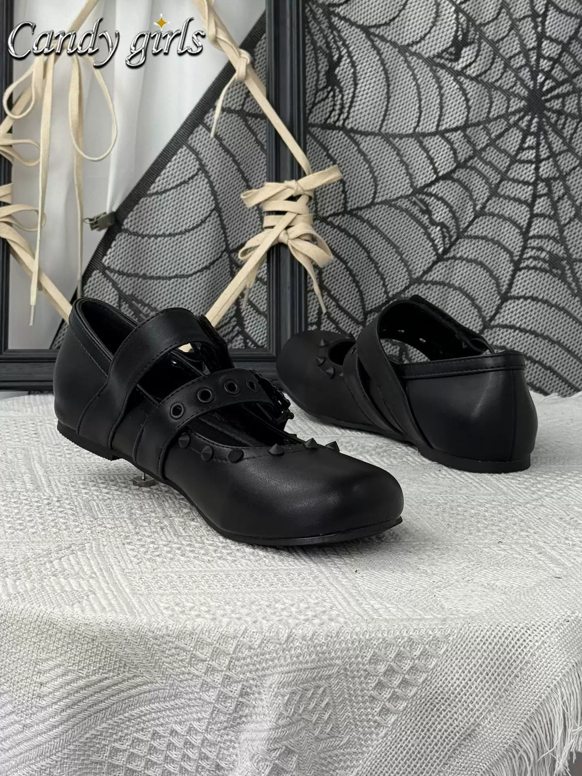 DAISY-08 Gothic Punk Skull Studded Flat Mary Jane Shoes