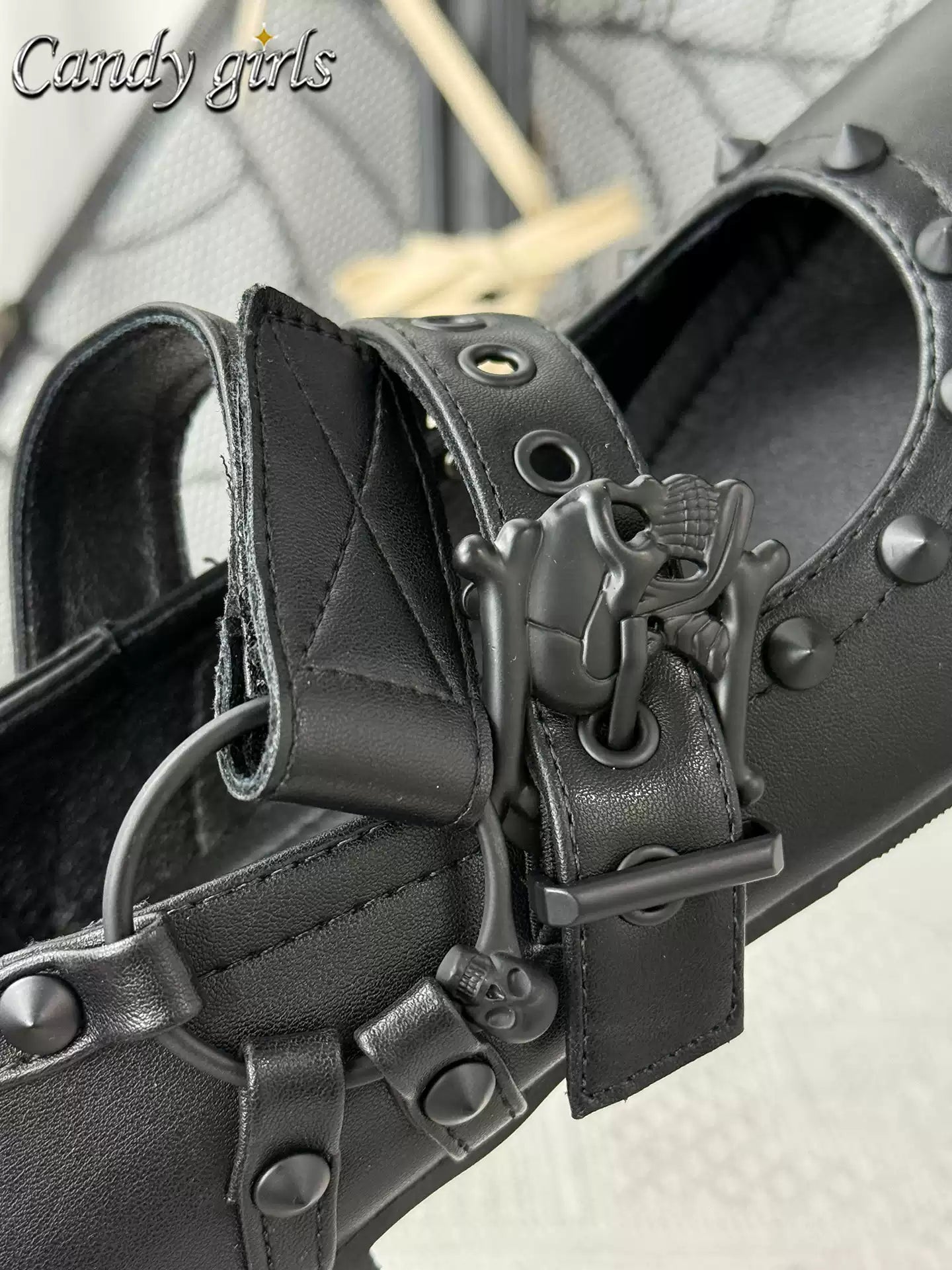DAISY-08 Gothic Punk Skull Studded Flat Mary Jane Shoes