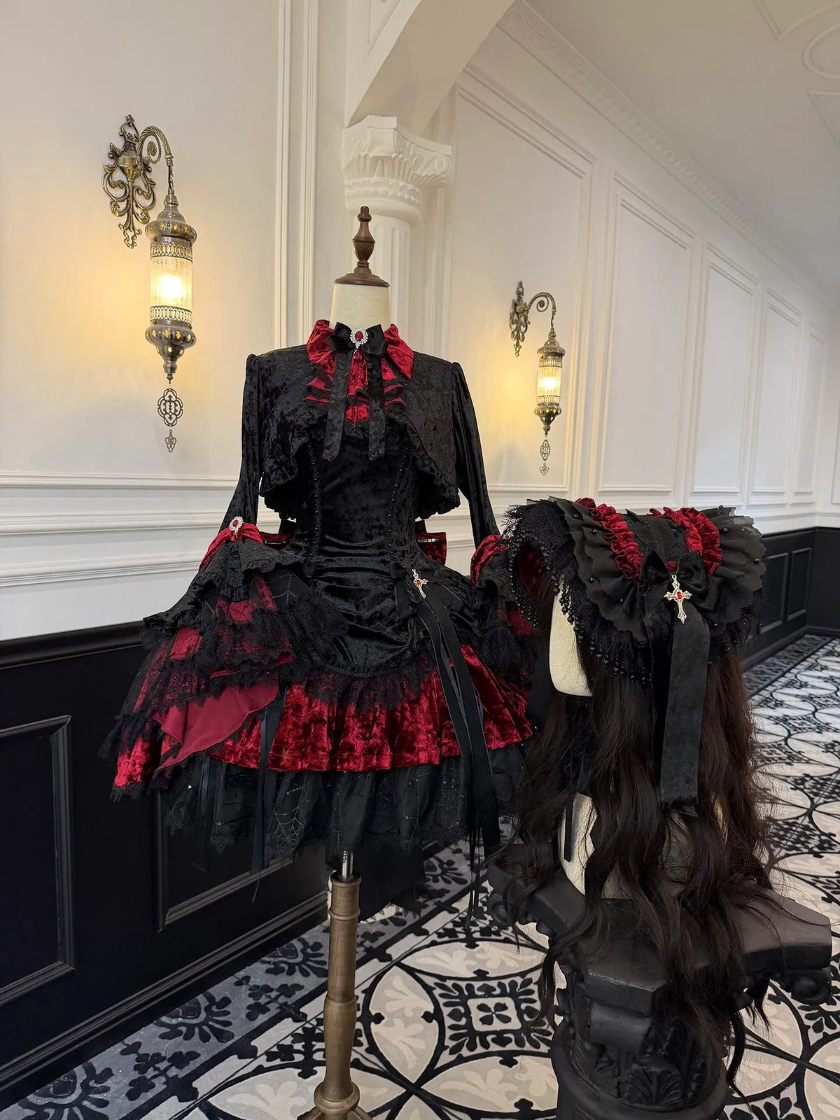 Dark Crow Poem Gothic Lolita Velvet JSK Dress Set - LolitaEra