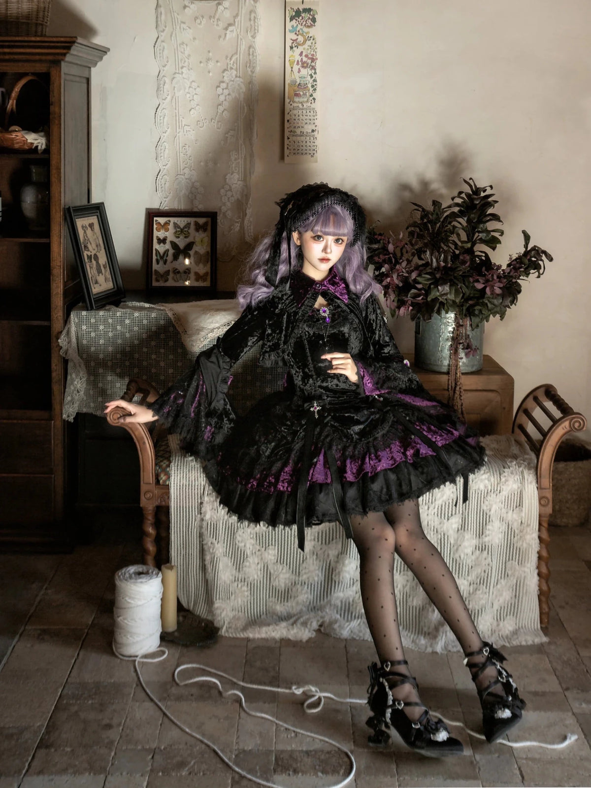 Dark Crow Poem Gothic Lolita Velvet JSK Dress Set - LolitaEra