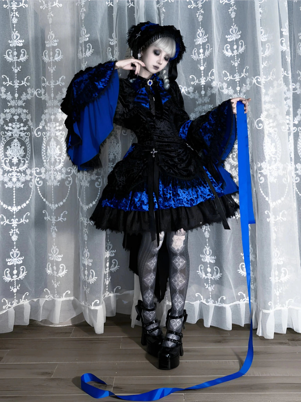 Dark Crow Poem Gothic Lolita Velvet JSK Dress Set - LolitaEra
