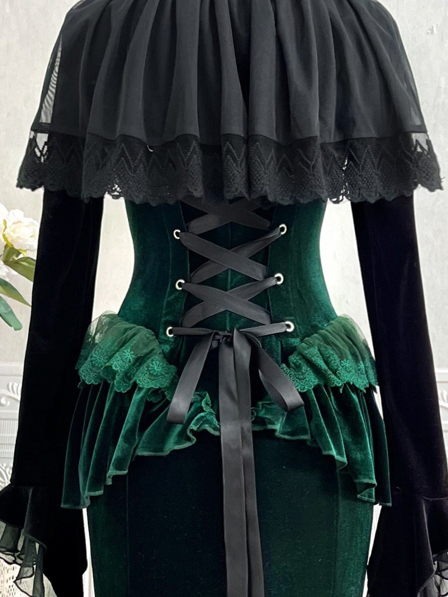 Dark Forest Green Fishtail Elegant Mature Gown Dress - LolitaEraSetSDark Forest Green Fishtail Elegant Mature Gown Dress