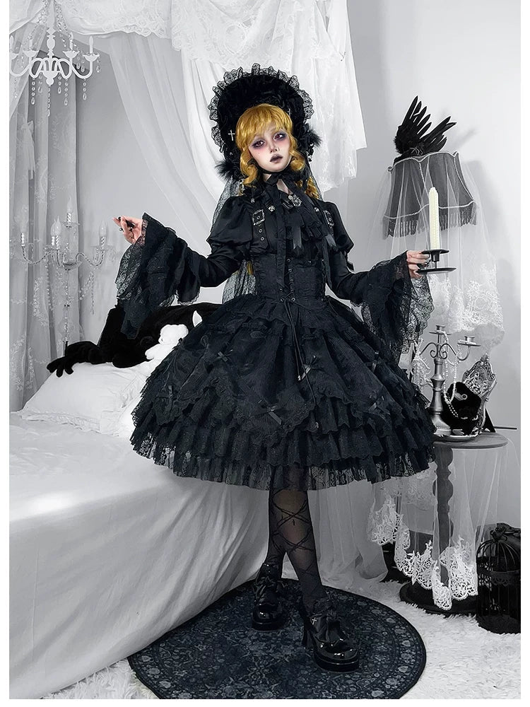 Dark Mist Banquet Gothic Suspender Dress & Blouse Set - LolitaEra