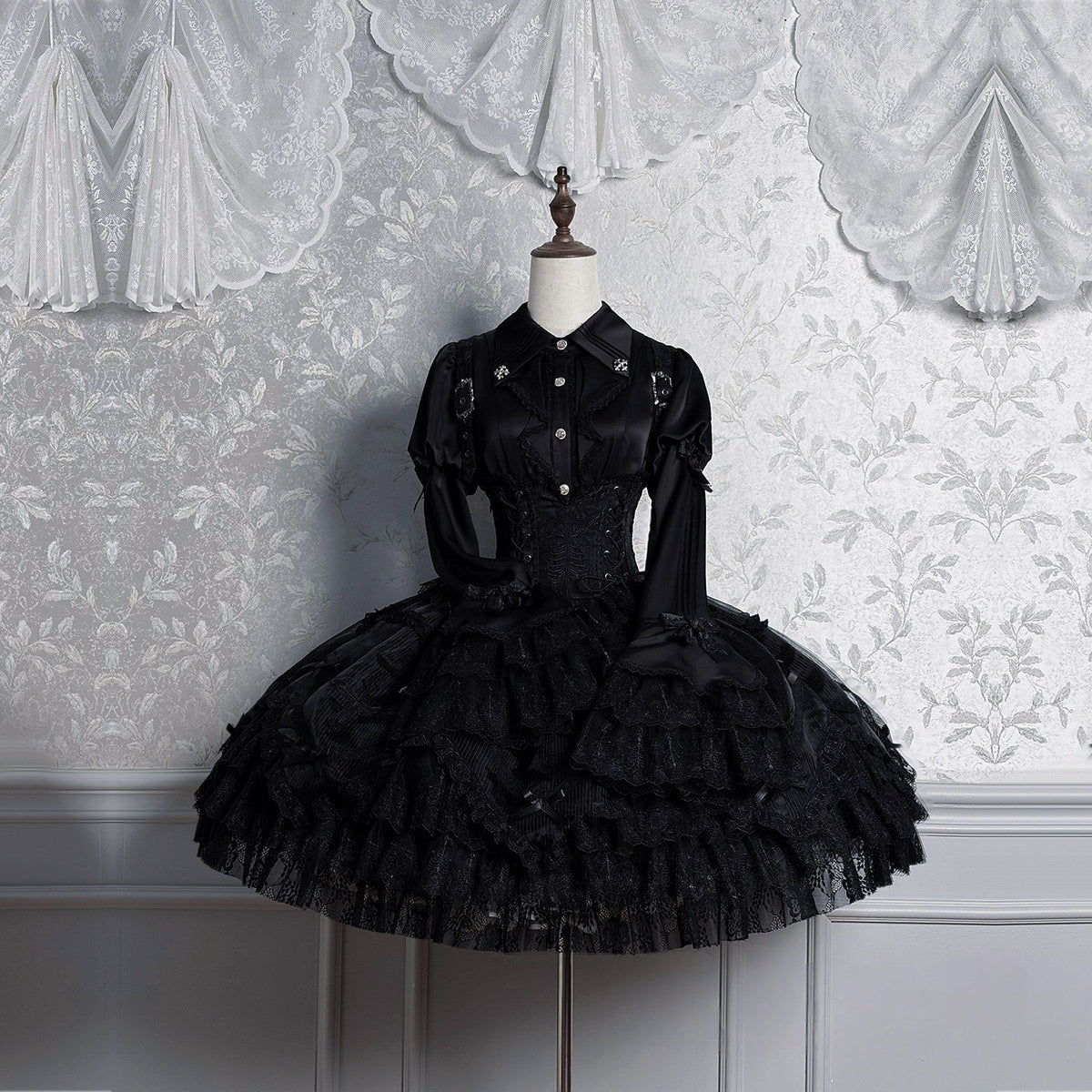Dark Mist Banquet Gothic Suspender Dress & Blouse Set - LolitaEra