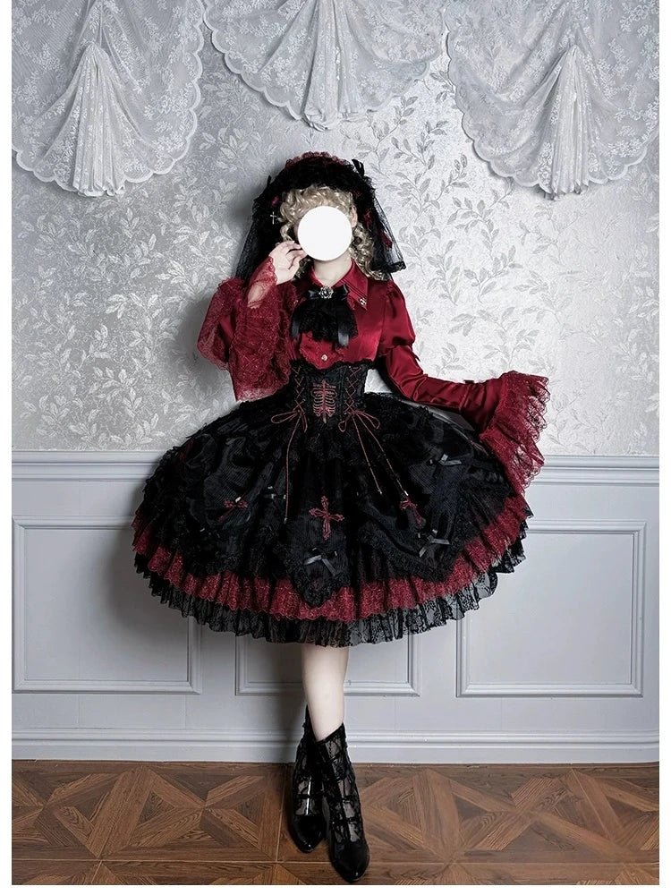 Dark Mist Banquet Gothic Suspender Dress & Blouse Set - LolitaEra