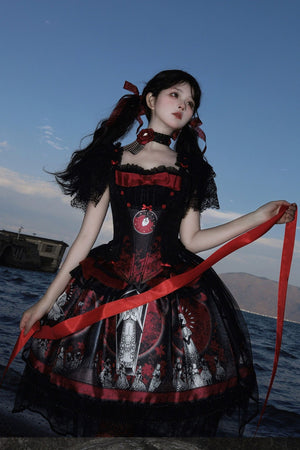 Dark Moon Corridor Gothic Lolita Set 1215 - LolitaEraFour - Piece Red SetSDark Moon Corridor Gothic Lolita Set 1215